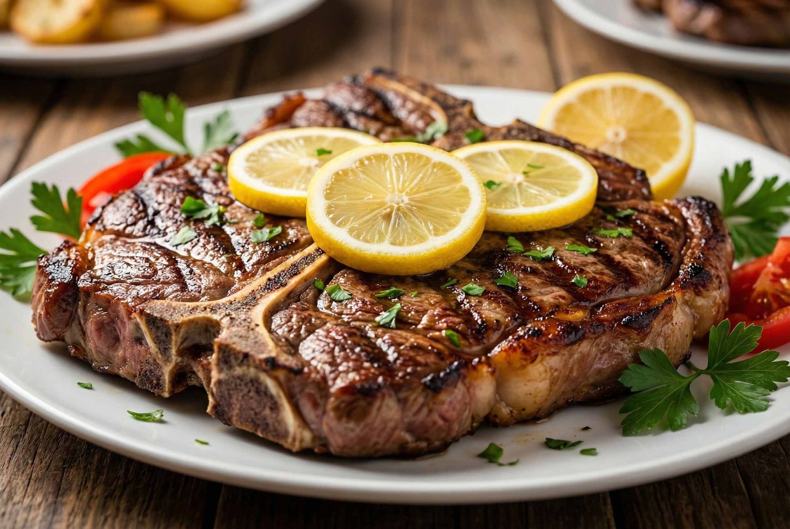 Grilled steak with garnish